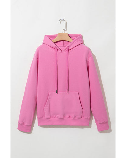 Bonbon Solid Color Fleece Lined Drawstring Hoodie with Pocket - L