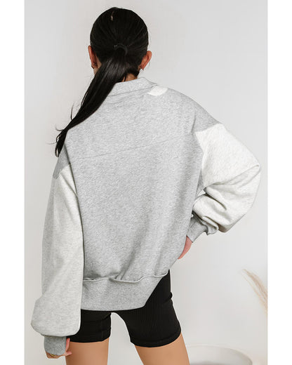 Gray Half Zipper Collared Drop Shoulder Side Slits Sweatshirt - L