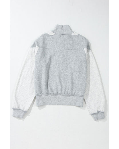 Gray Half Zipper Collared Drop Shoulder Side Slits Sweatshirt - M