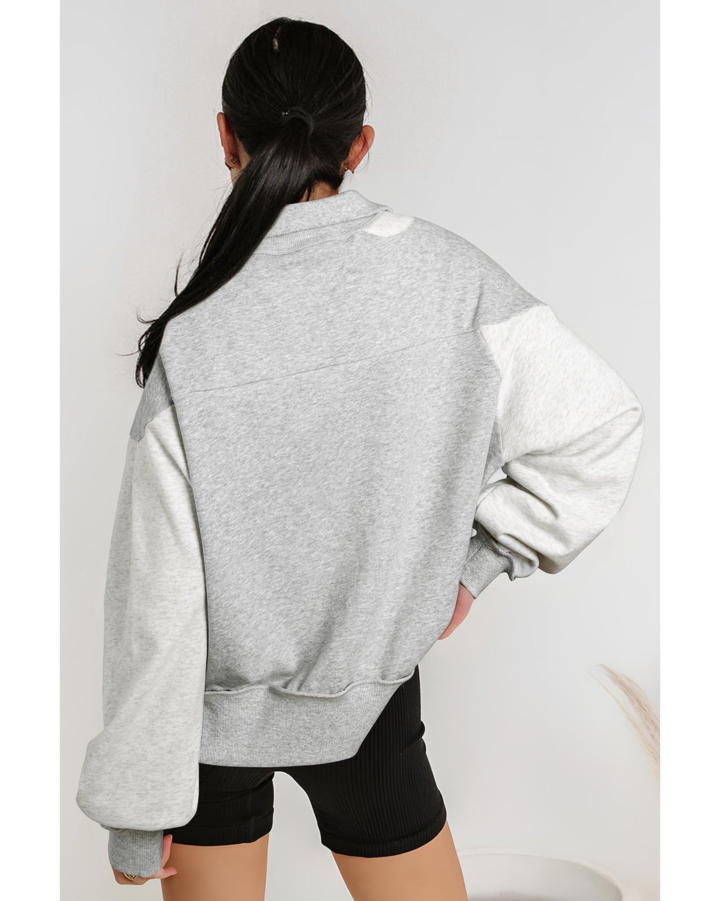 Gray Half Zipper Collared Drop Shoulder Side Slits Sweatshirt - S
