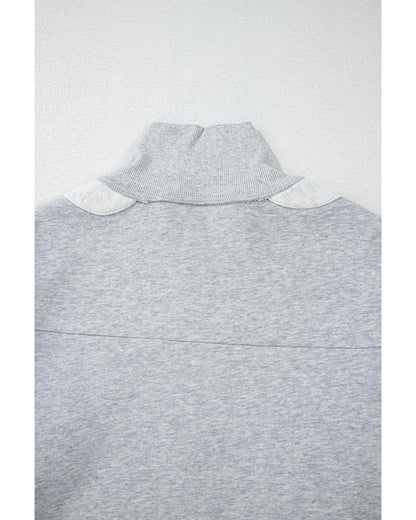 Gray Half Zipper Collared Drop Shoulder Side Slits Sweatshirt - XL