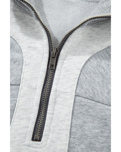 Gray Half Zipper Collared Drop Shoulder Side Slits Sweatshirt - XL