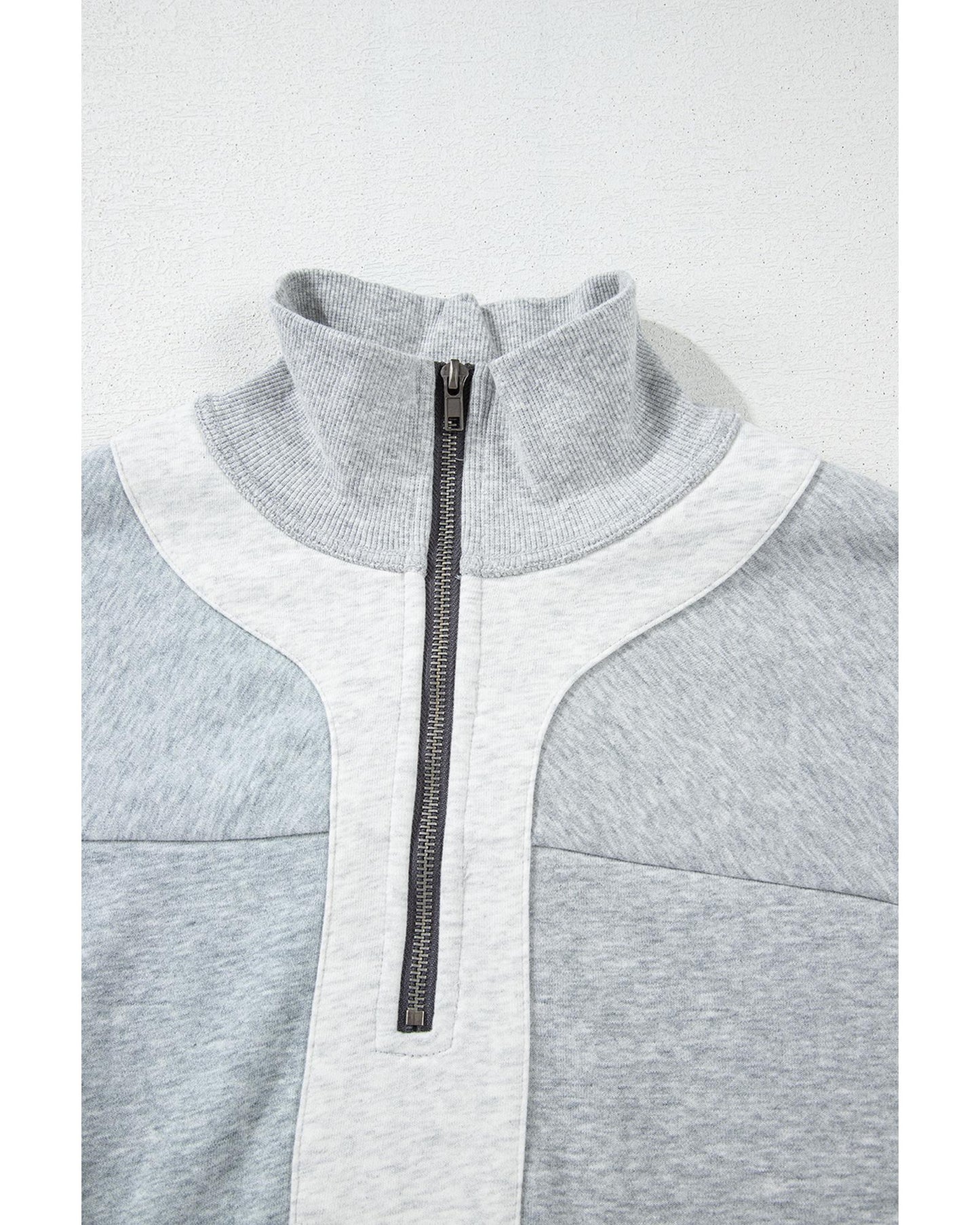 Gray Half Zipper Collared Drop Shoulder Side Slits Sweatshirt - XL