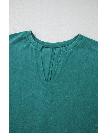 Skobeloff Solid Color Notched Neck Drop Shoulder Sweatshirt - 2XL