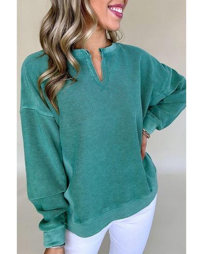 Skobeloff Solid Color Notched Neck Drop Shoulder Sweatshirt - 2XL