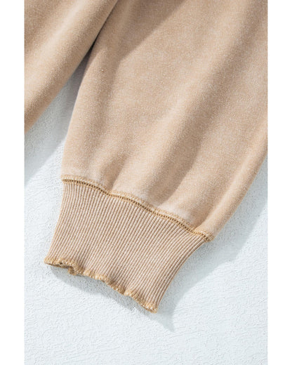 Light French Beige Solid Waffle Knit Patchwork Raglan Sleeve Sweatshirt - XL