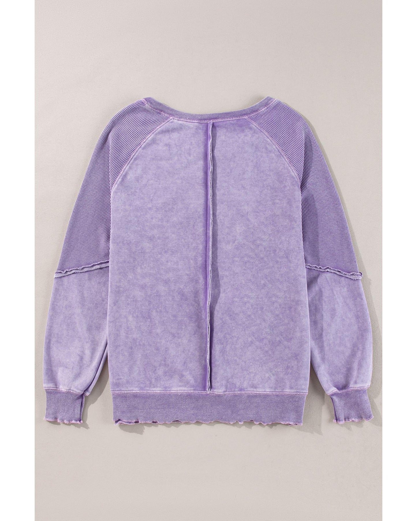 Orchid Petal Solid Waffle Knit Patchwork Raglan Sleeve Sweatshirt - M