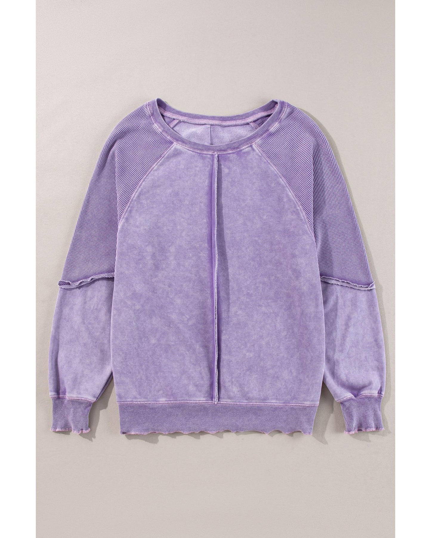 Orchid Petal Solid Waffle Knit Patchwork Raglan Sleeve Sweatshirt - XL