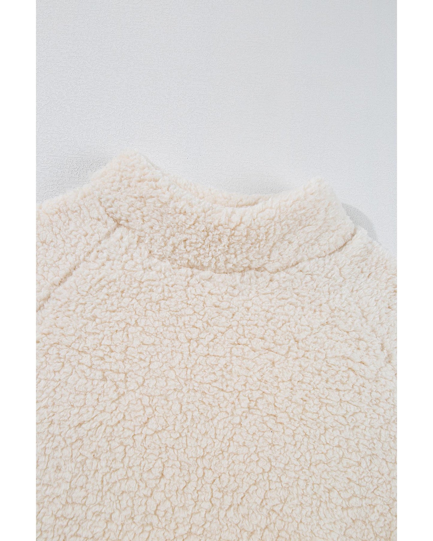 White Solid Fleece High Neck Drop Shoulder Pullover Sweatshirt - M