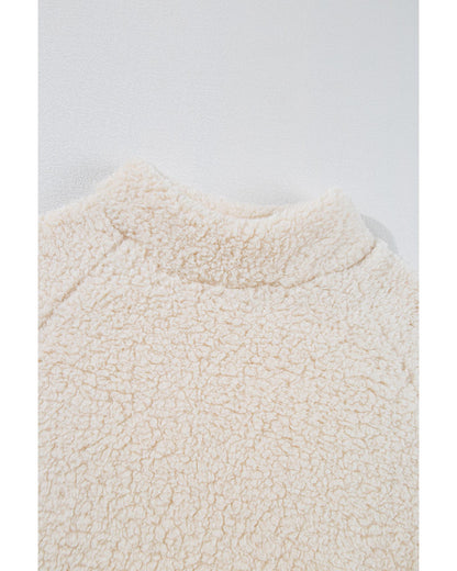 White Solid Fleece High Neck Drop Shoulder Pullover Sweatshirt - XL