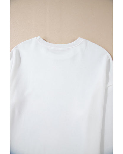 White Bowknot Pattern Drop Shoulder Loose Sweatshirt - 2XL