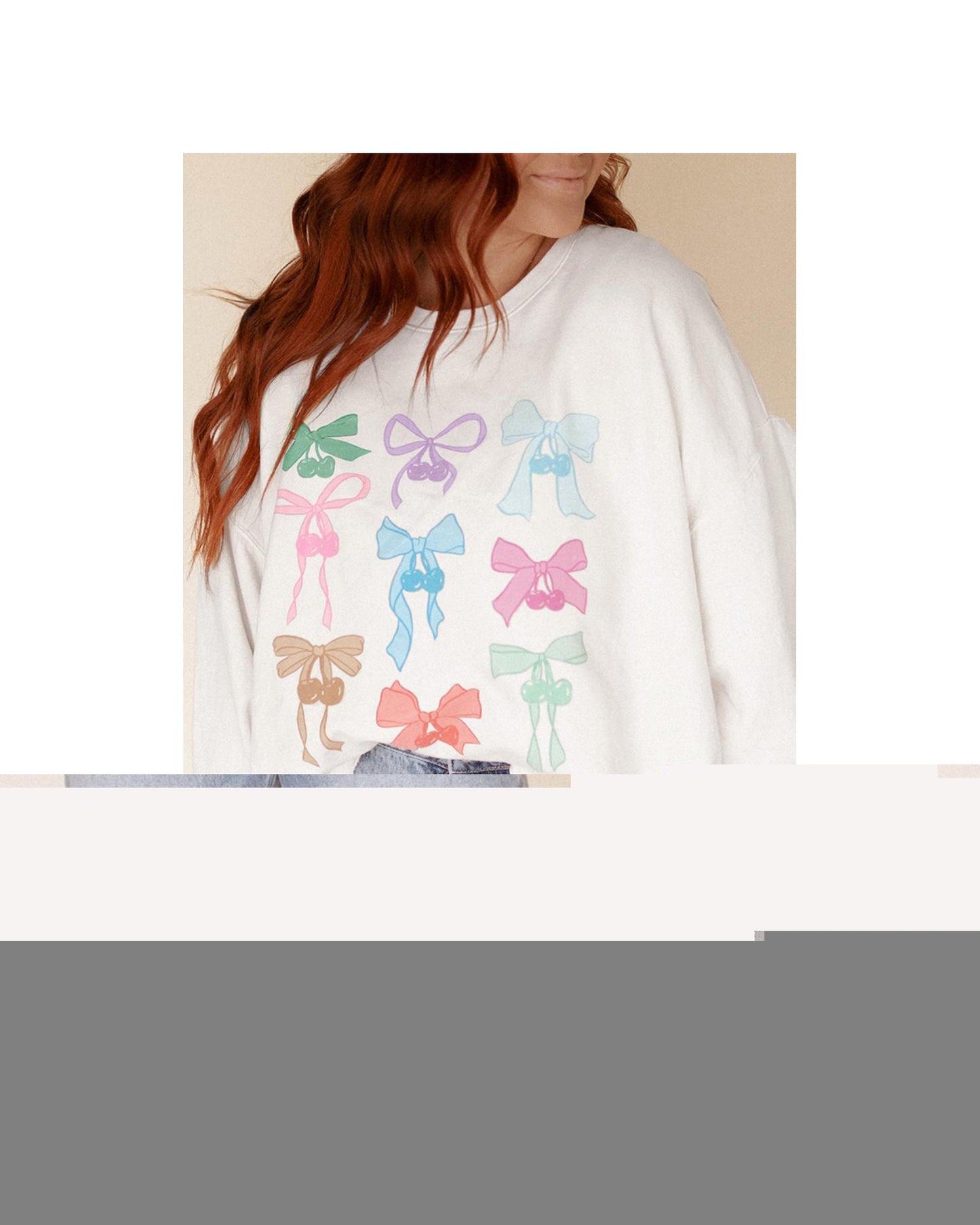 White Bowknot Pattern Drop Shoulder Loose Sweatshirt - M