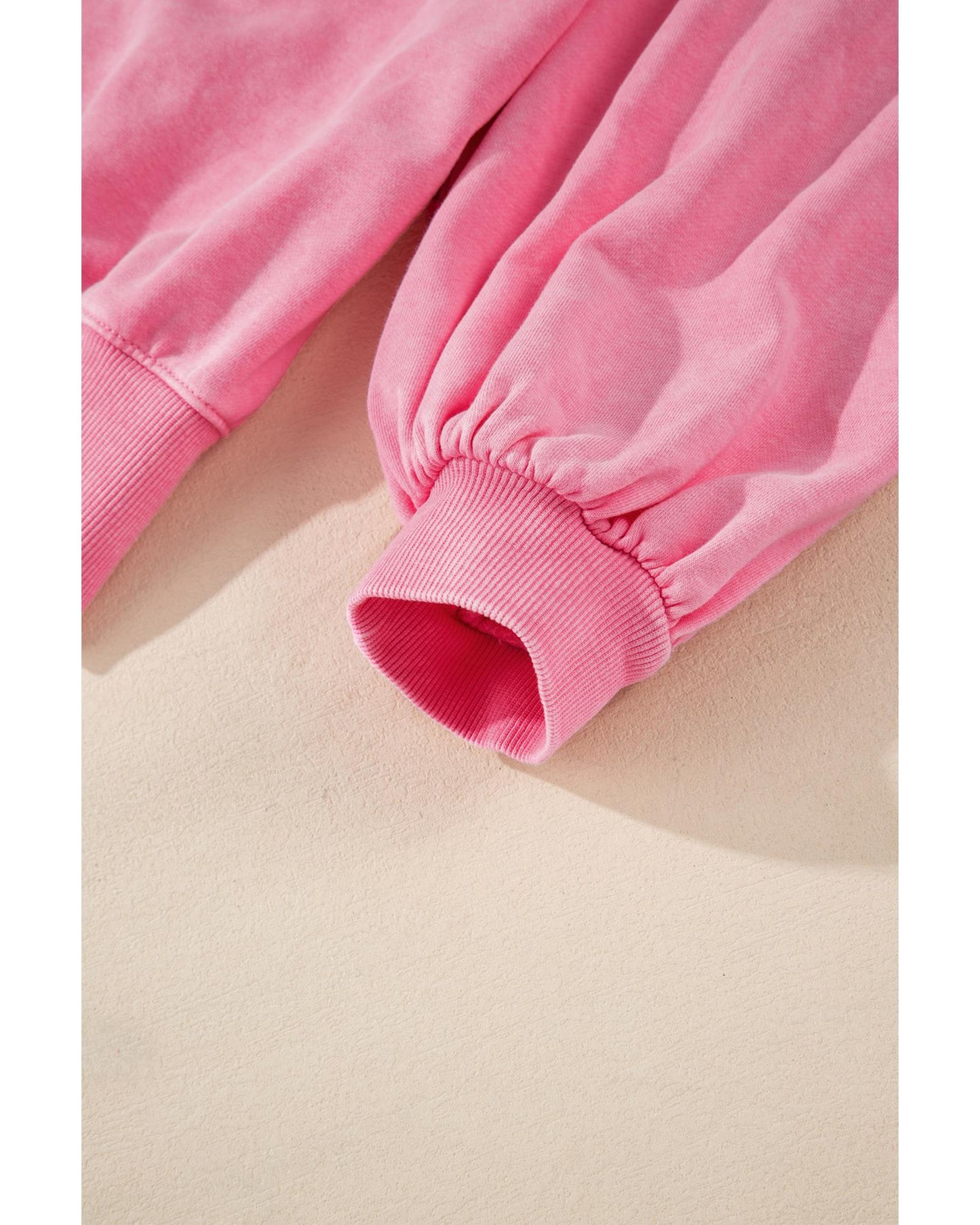 Pink Solid Snap Buttons Collared Balloon Sleeve Oversized Sweatshirt - XL