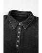 Black Solid Snap Buttons Collared Balloon Sleeve Oversized Sweatshirt - L