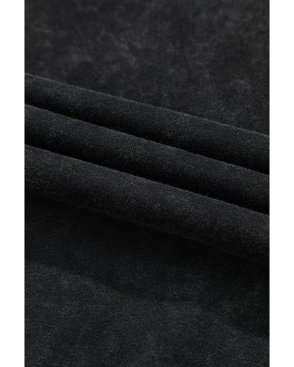 Black Solid Snap Buttons Collared Balloon Sleeve Oversized Sweatshirt - L