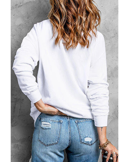 Beige Rugby Chenille Embroidered Patched Pullover Sweatshirt - 2XL