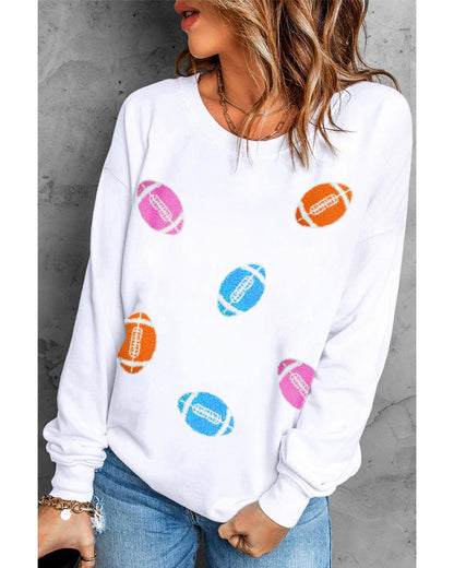 Beige Rugby Chenille Embroidered Patched Pullover Sweatshirt - 2XL