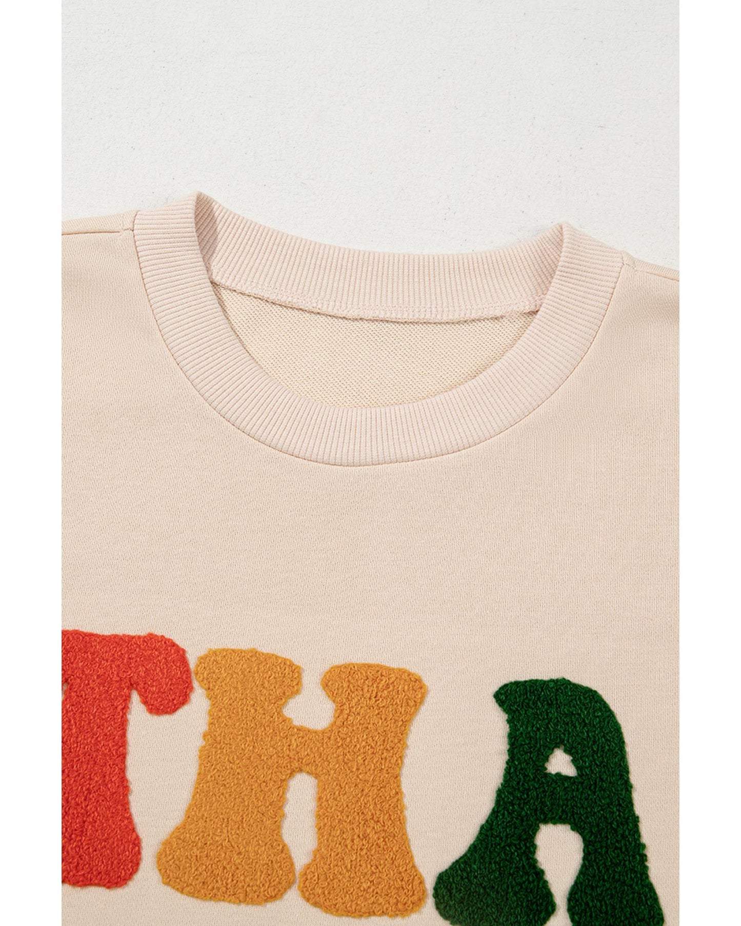 Apricot THANKS Chenille Embroidered Drop Shoulder Graphic Sweatshirt - L