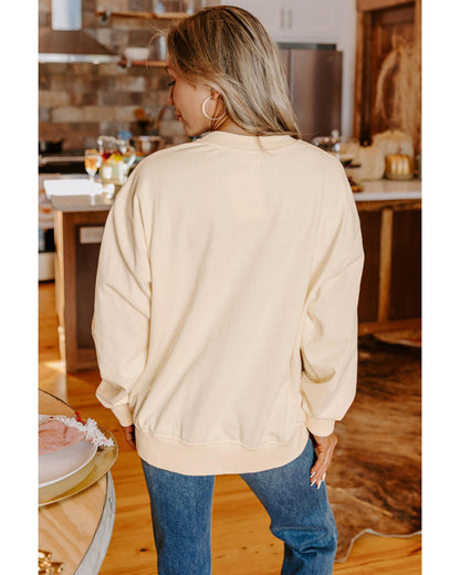 Apricot THANKS Chenille Embroidered Drop Shoulder Graphic Sweatshirt - M