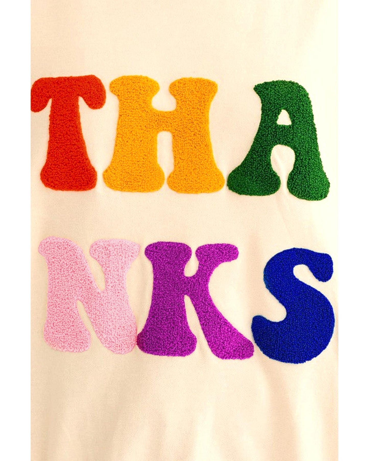Apricot THANKS Chenille Embroidered Drop Shoulder Graphic Sweatshirt - XL