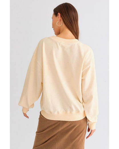 Apricot THANKS Chenille Embroidered Drop Shoulder Graphic Sweatshirt - XL