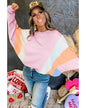 Light Pink Color Block Batwing Sleeve Loose Fit Sweatshirt - M