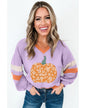 Orchid Bouquet Halloween Floral Pumpkin Color Block V Neck Sweatshirt - S