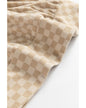 Khaki Checkered Print Kangaroo Pocket Drawstring Hoodie - M
