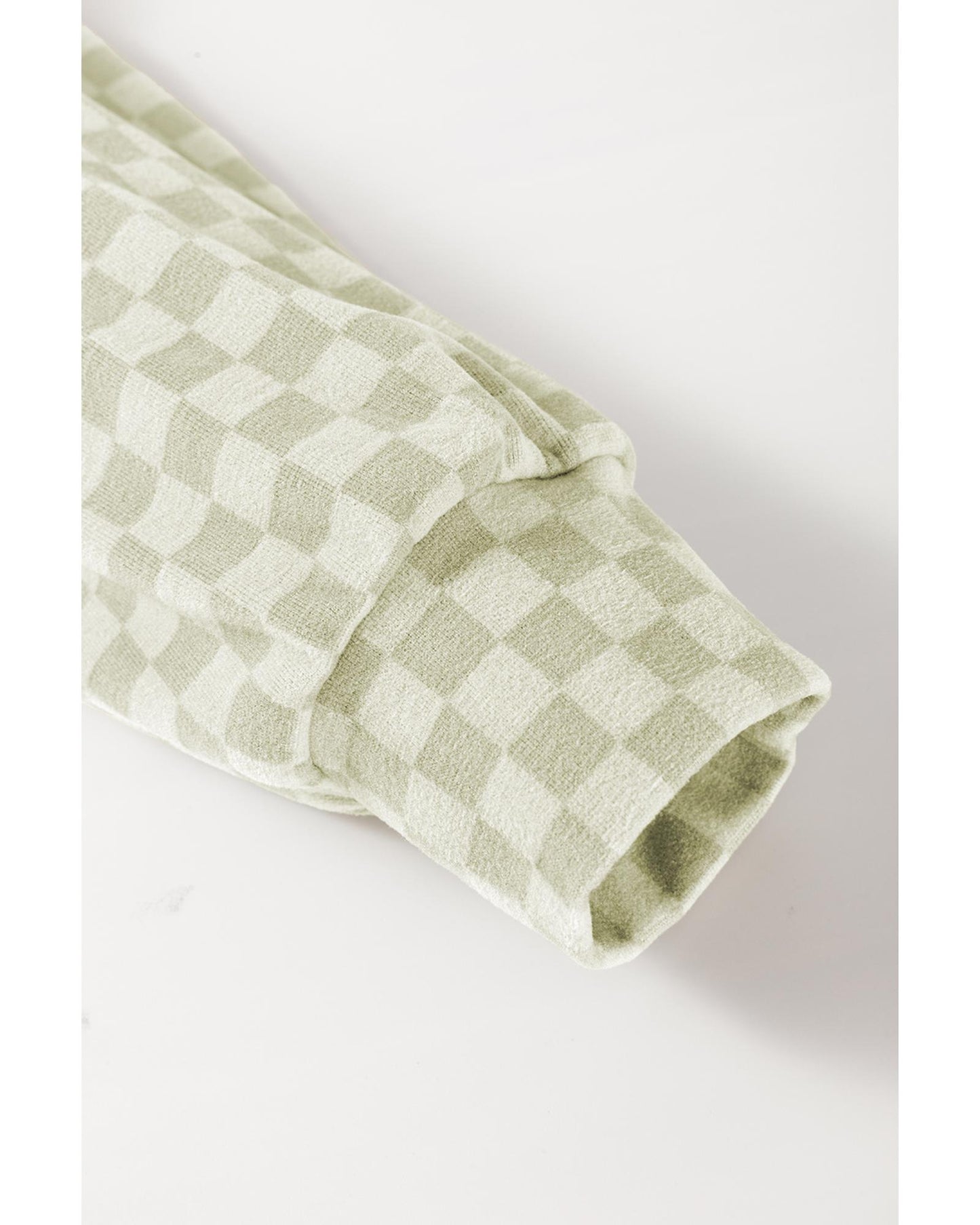 Green Checkered Print Kangaroo Pocket Drawstring Hoodie - M