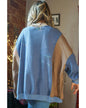 Sky Blue Ribbed Detail Color Block Sleeve Baggy Sweatshirt - M
