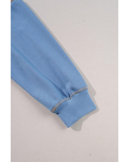 Sky Blue Ribbed Detail Color Block Sleeve Baggy Sweatshirt - M