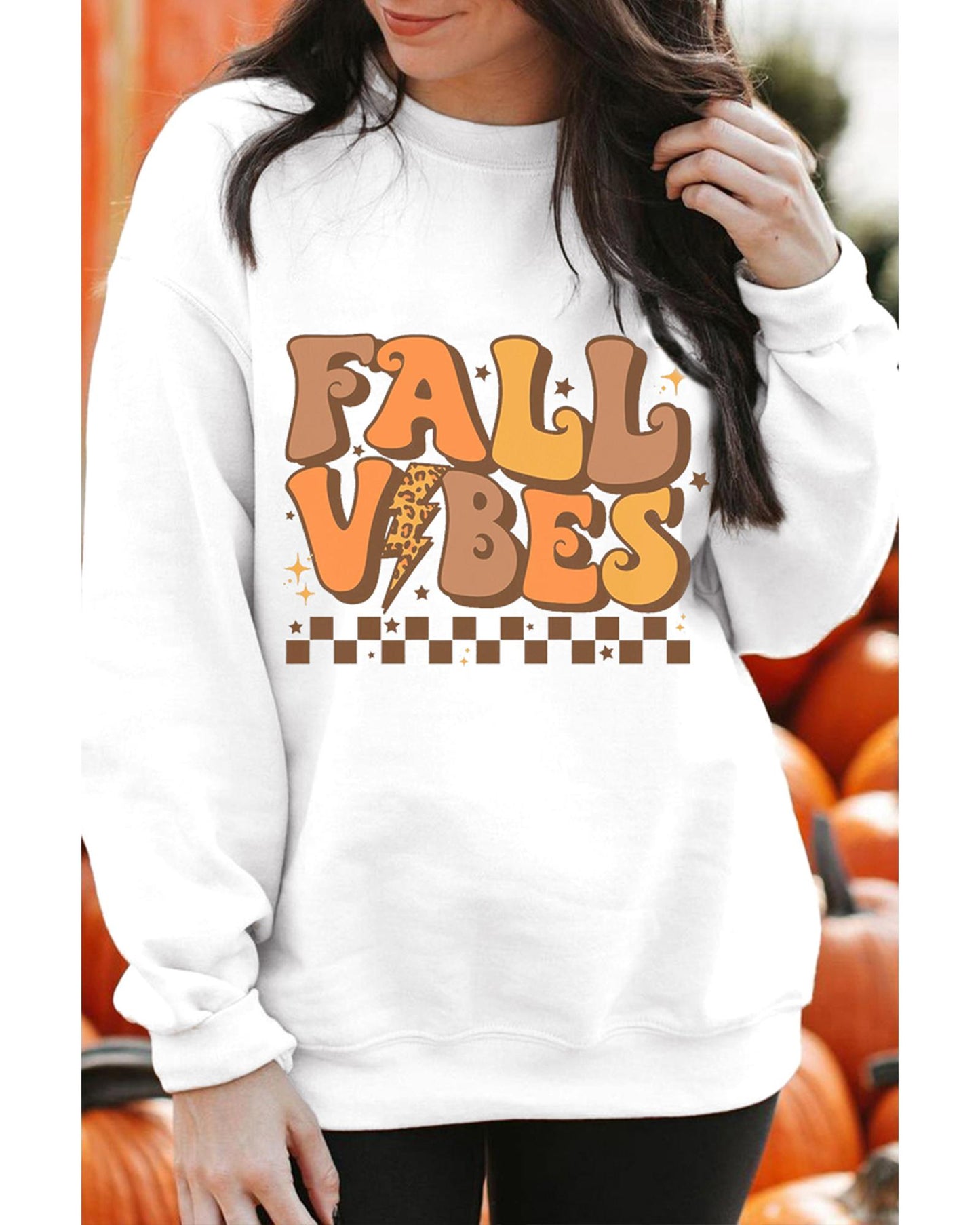 Beige FALL VIBES Graphic Drop Shoulder Sweatshirt - M