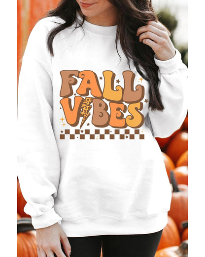 Beige FALL VIBES Graphic Drop Shoulder Sweatshirt - M