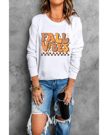 Beige FALL VIBES Graphic Drop Shoulder Sweatshirt - M