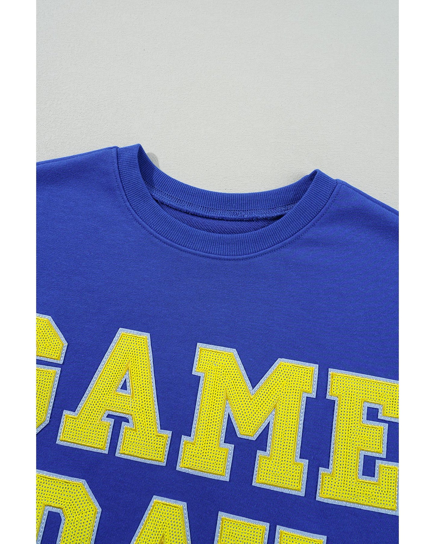 Dark Blue Game Day Crew Neck Graphic Pullover Sweatshirt - XL