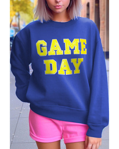 Dark Blue Game Day Crew Neck Graphic Pullover Sweatshirt - XL