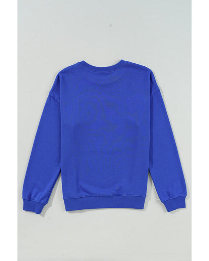 Dark Blue Game Day Crew Neck Graphic Pullover Sweatshirt - XL