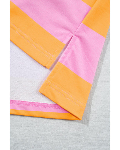 Yellow Stripe Color Block Polo Collar Sweatshirt - L