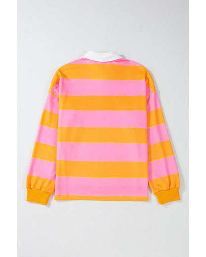 Yellow Stripe Color Block Polo Collar Sweatshirt - S