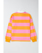 Yellow Stripe Color Block Polo Collar Sweatshirt - S