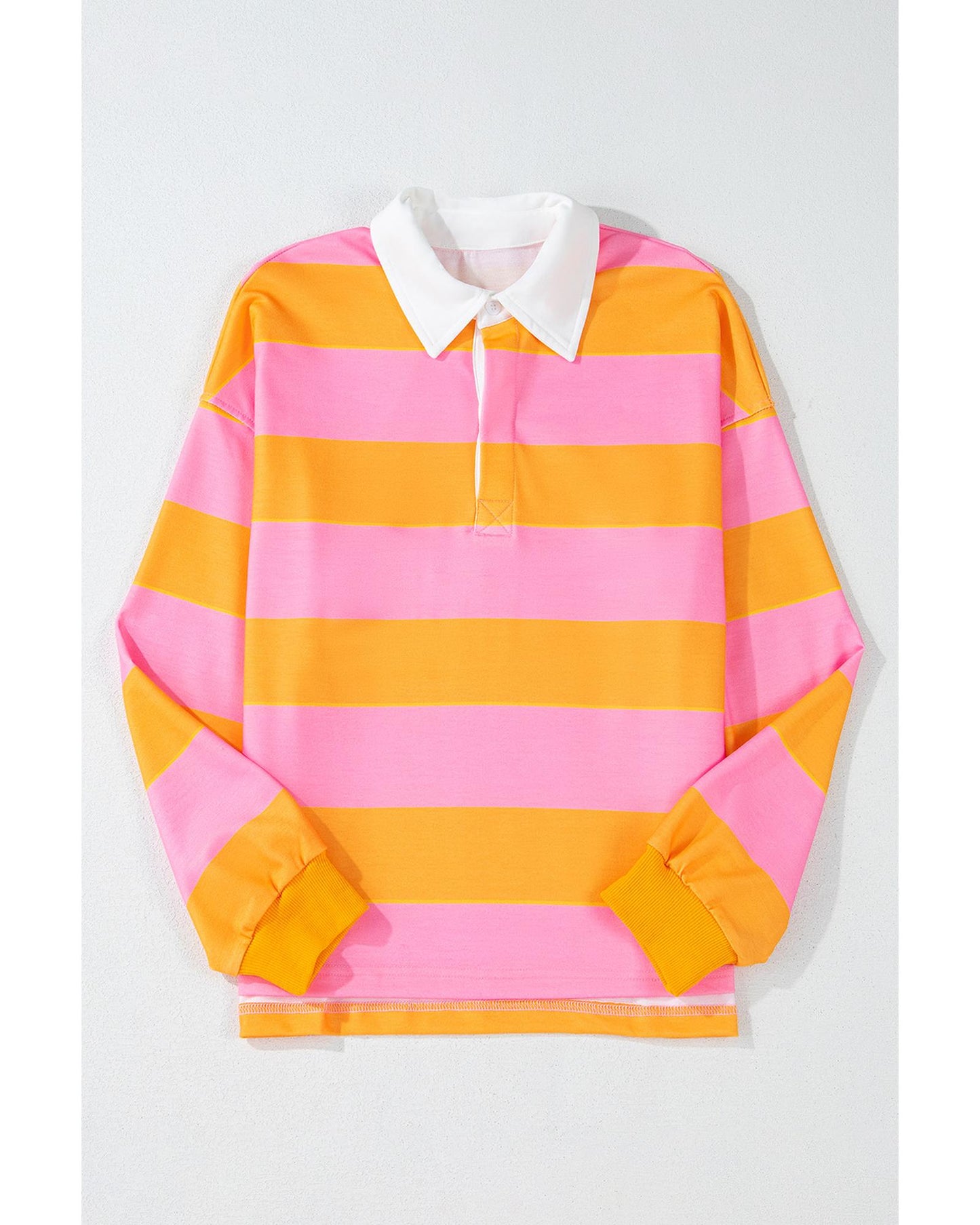 Yellow Stripe Color Block Polo Collar Sweatshirt - S