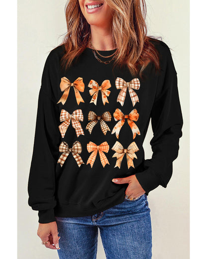 Black Thanksgiving Spice Bowknot Graphic Sweatshirt - M