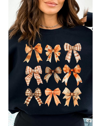 Black Thanksgiving Spice Bowknot Graphic Sweatshirt - S