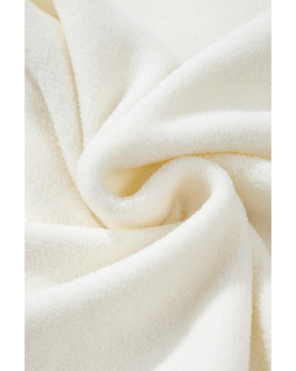 Beige Fleece Colorblock Trim Buttons Collar Sweatshirt with Pocket - L