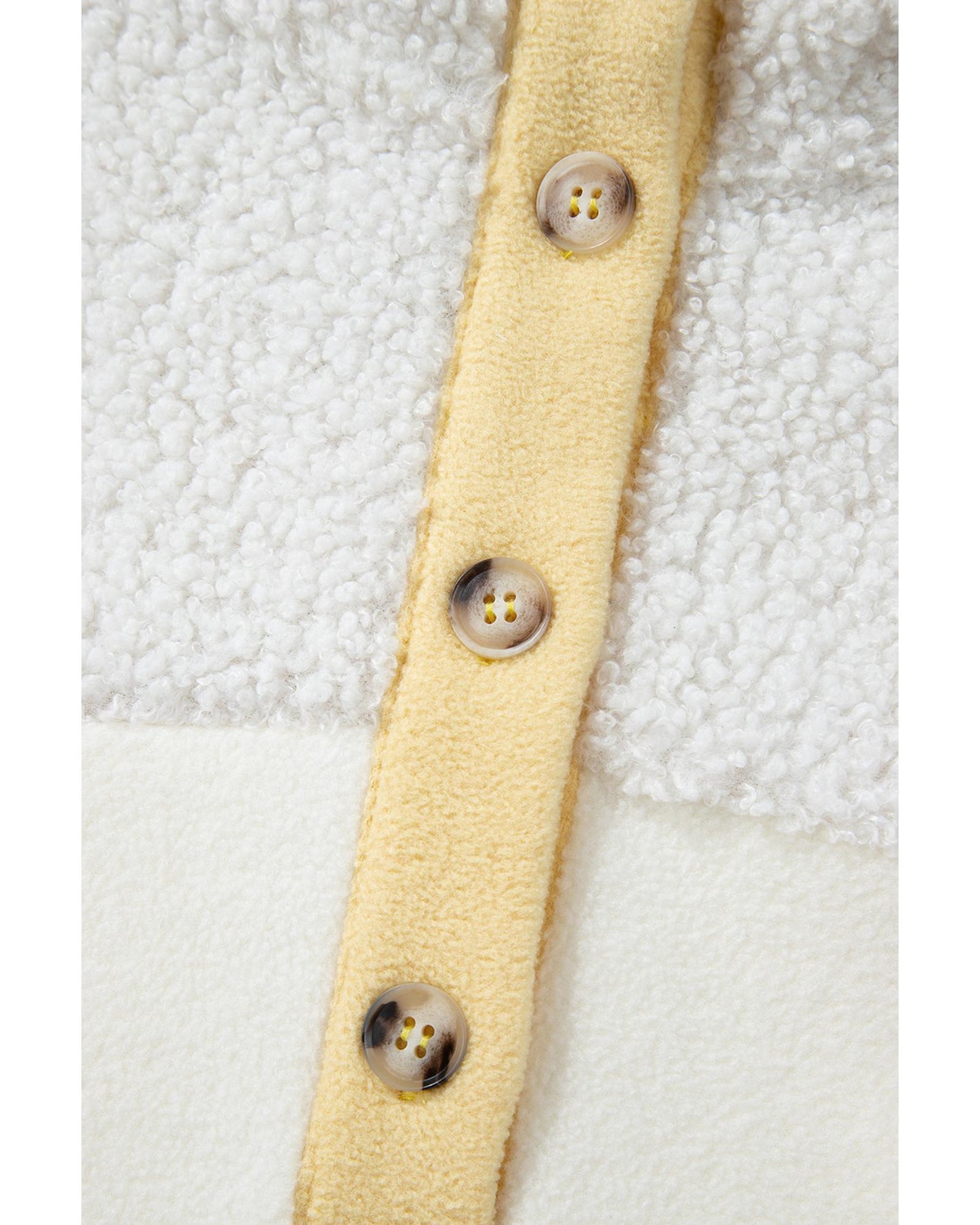 Beige Fleece Colorblock Trim Buttons Collar Sweatshirt with Pocket - L