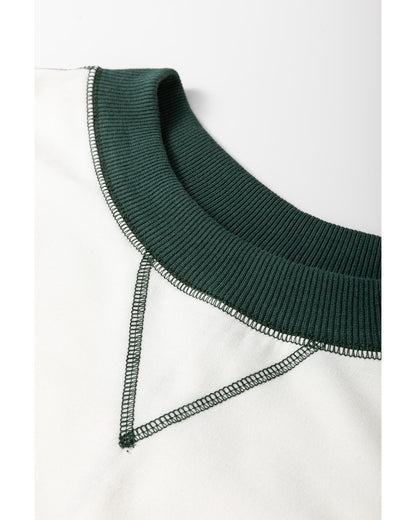 White Stripe Colorblock Sleeve Exposed Seam Fake-2-Piece Sweatshirt - XL