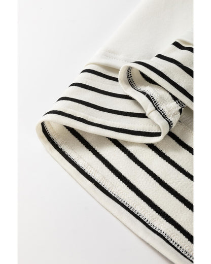 White Stripe Colorblock Sleeve Exposed Seam Fake-2-Piece Sweatshirt - XL