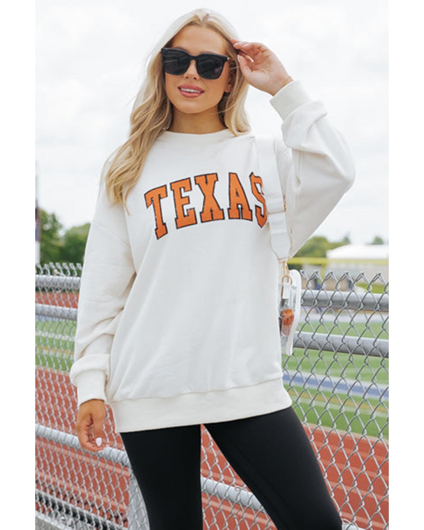 White TEXAS Graphic Drop Shoulder Crewneck Sweatshirt - L