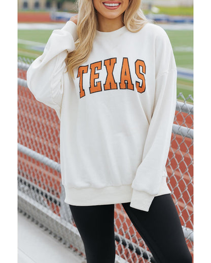 White TEXAS Graphic Drop Shoulder Crewneck Sweatshirt - L