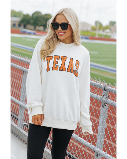 White TEXAS Graphic Drop Shoulder Crewneck Sweatshirt - M
